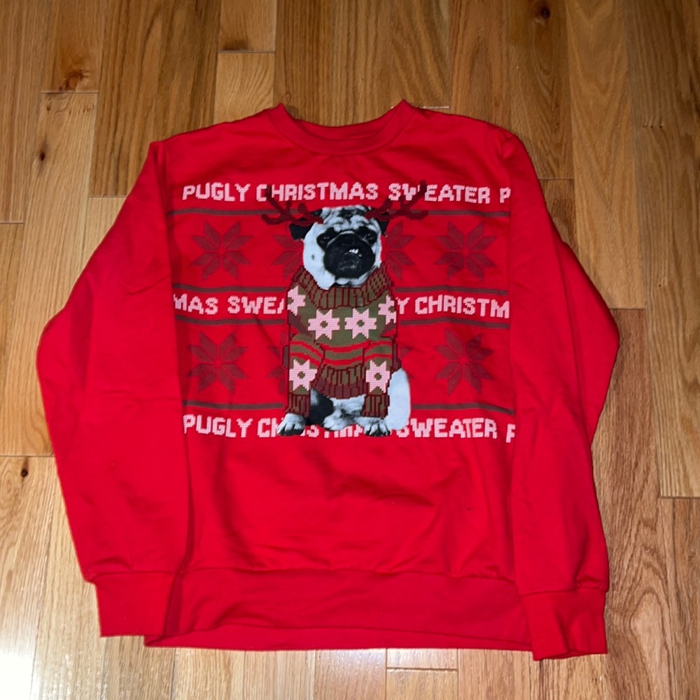 Men’s pug Christmas crewneck sweatshirt red size medium